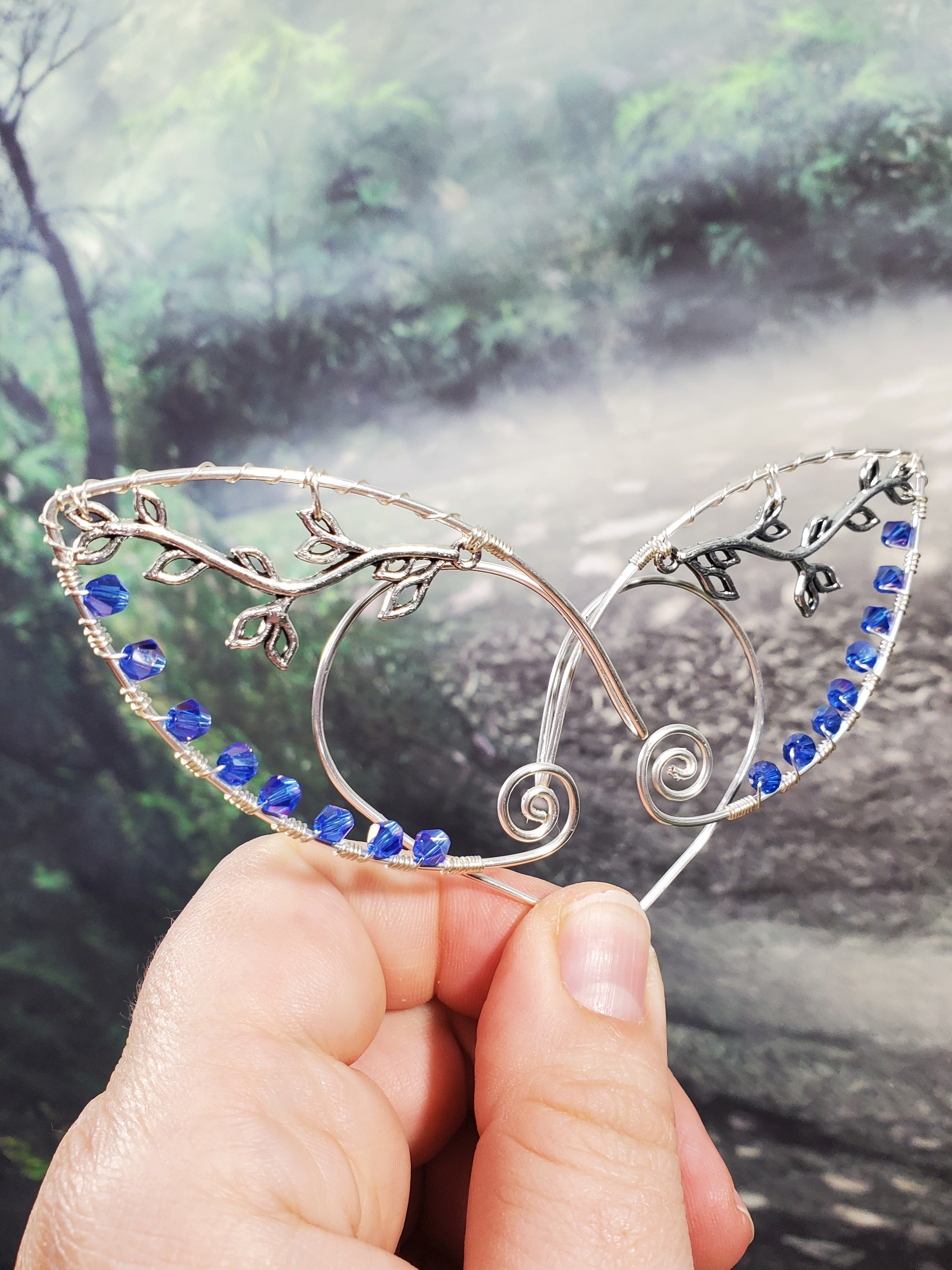 Silver Vine Jeweled Elven Ear Cuffs - Custom Colors