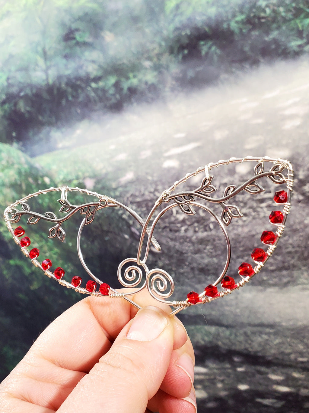 Silver Vine Jeweled Elven Ear Cuffs - Custom Colors