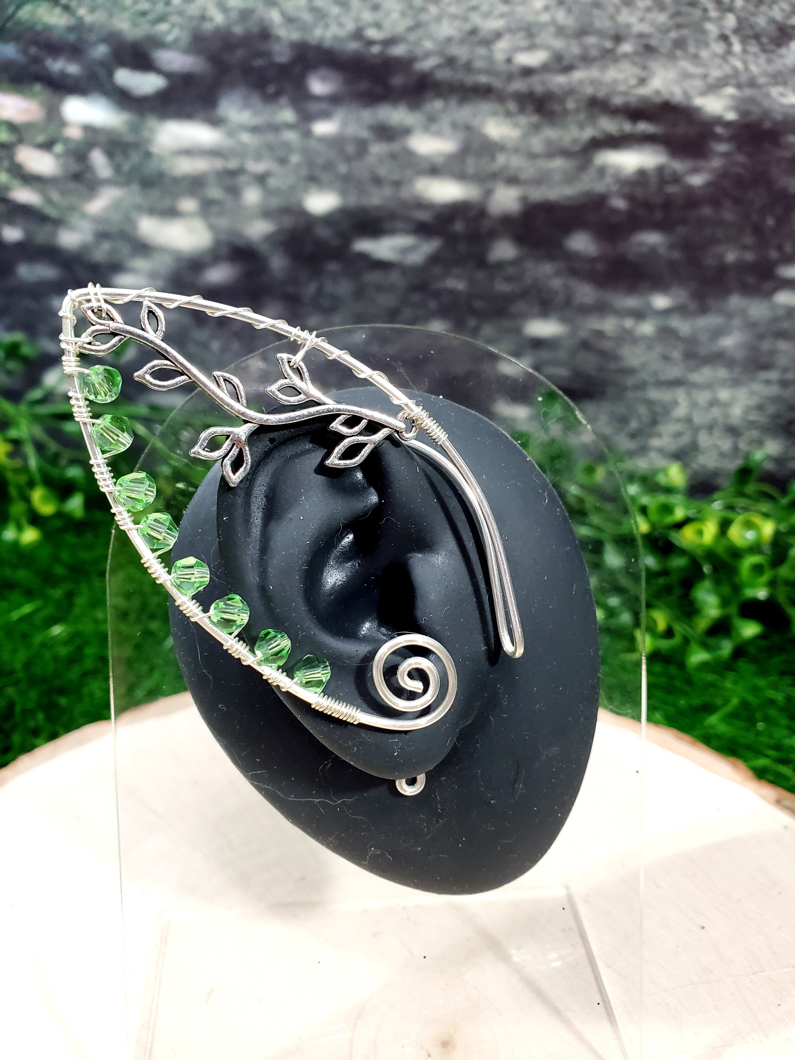 Silver Vine Jeweled Elven Ear Cuffs - Custom Colors
