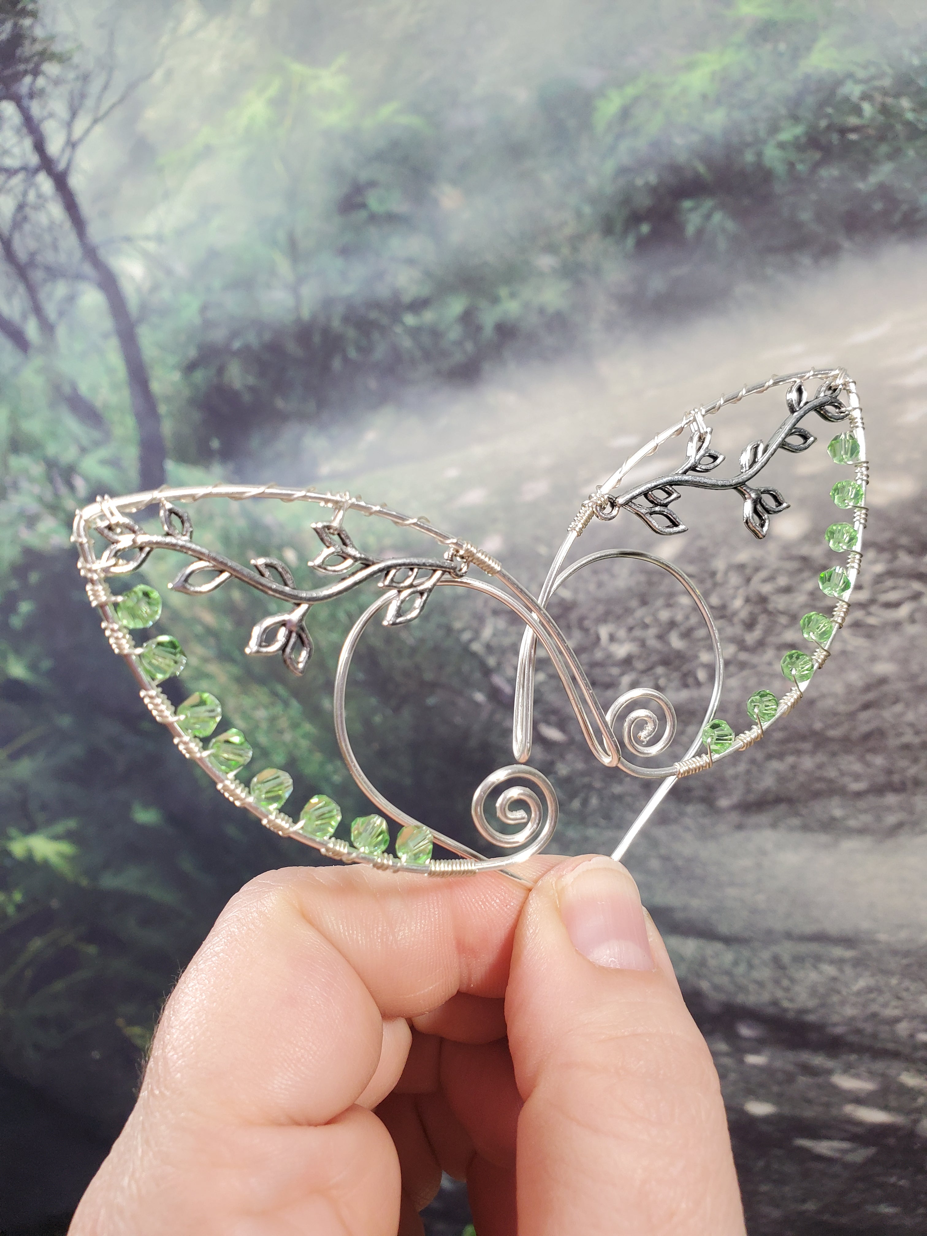 Silver Vine Jeweled Elven Ear Cuffs - Custom Colors