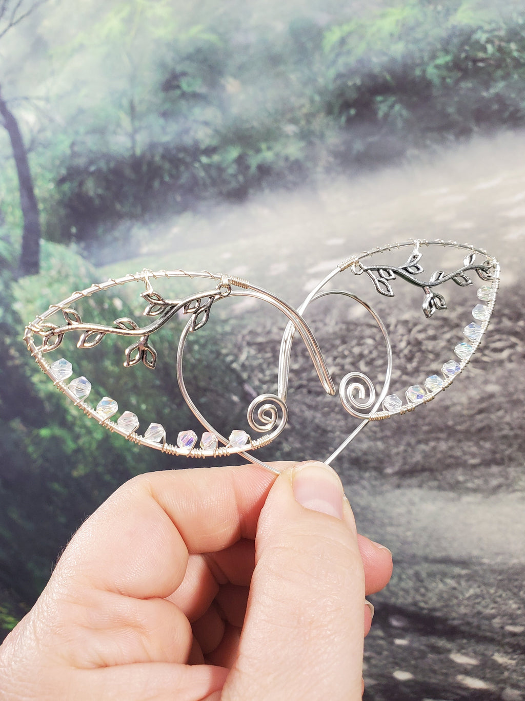 Silver Vine Jeweled Elven Ear Cuffs - Custom Colors
