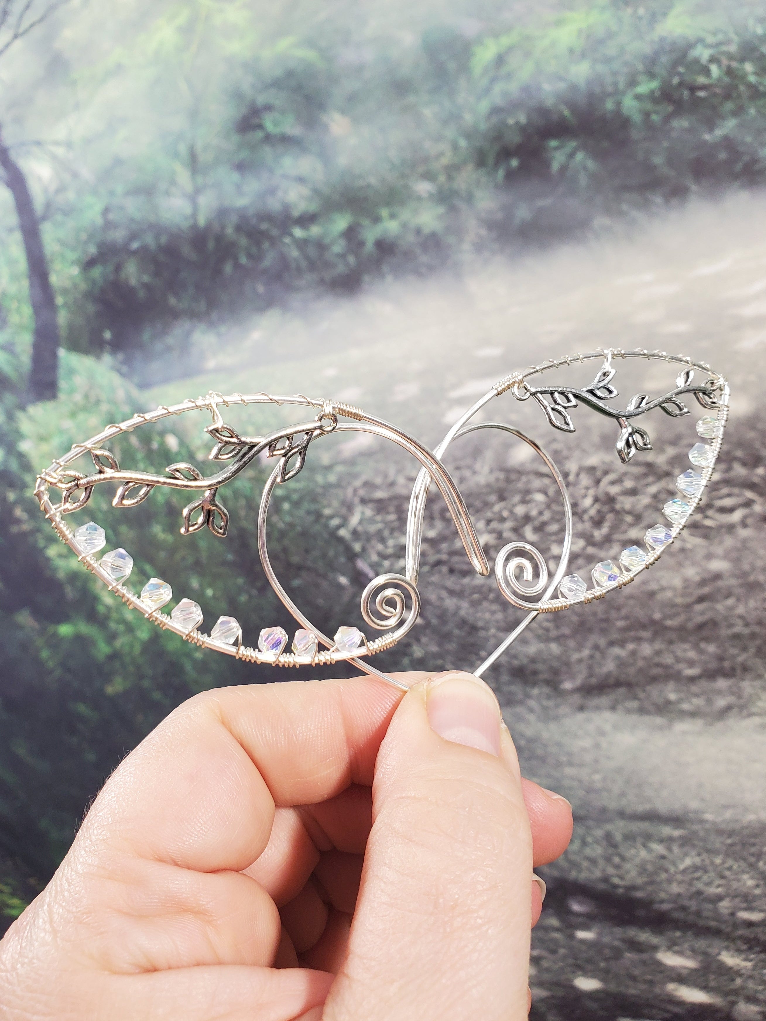 Silver Vine Jeweled Elven Ear Cuffs - Custom Colors
